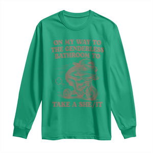 On My Way To The Genderless Bathroom To Take a She/It Long Sleeve Shirt Funny Frog Graphic