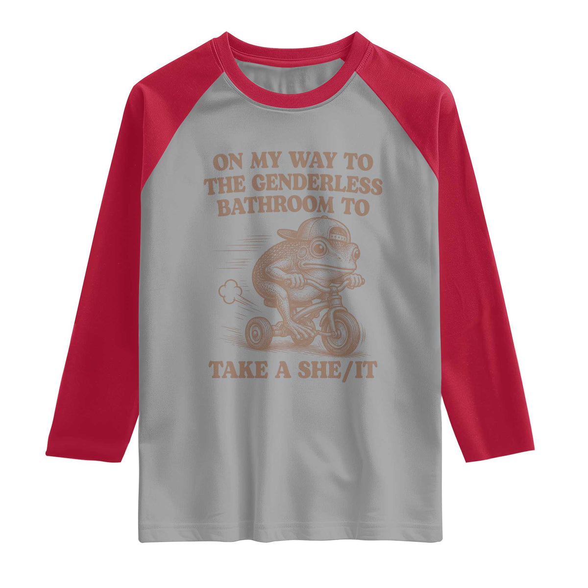 On My Way To The Genderless Bathroom To Take a She/It Raglan Shirt Funny Frog Graphic