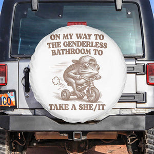 On My Way To The Genderless Bathroom To Take a She/It Spare Tire Cover Funny Frog Graphic