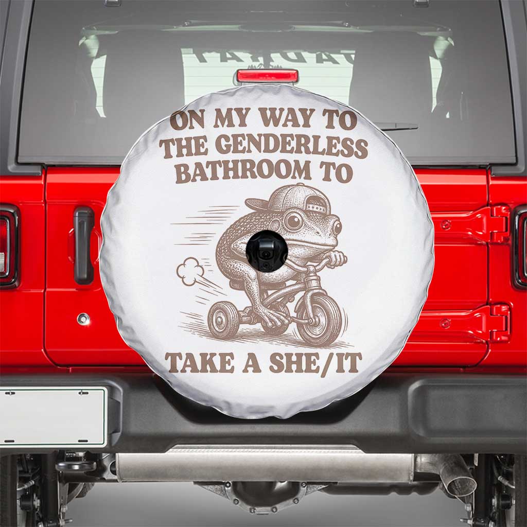 On My Way To The Genderless Bathroom To Take a She/It Spare Tire Cover Funny Frog Graphic
