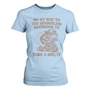 On My Way To The Genderless Bathroom To Take a She/It T Shirt For Women Funny Frog Graphic
