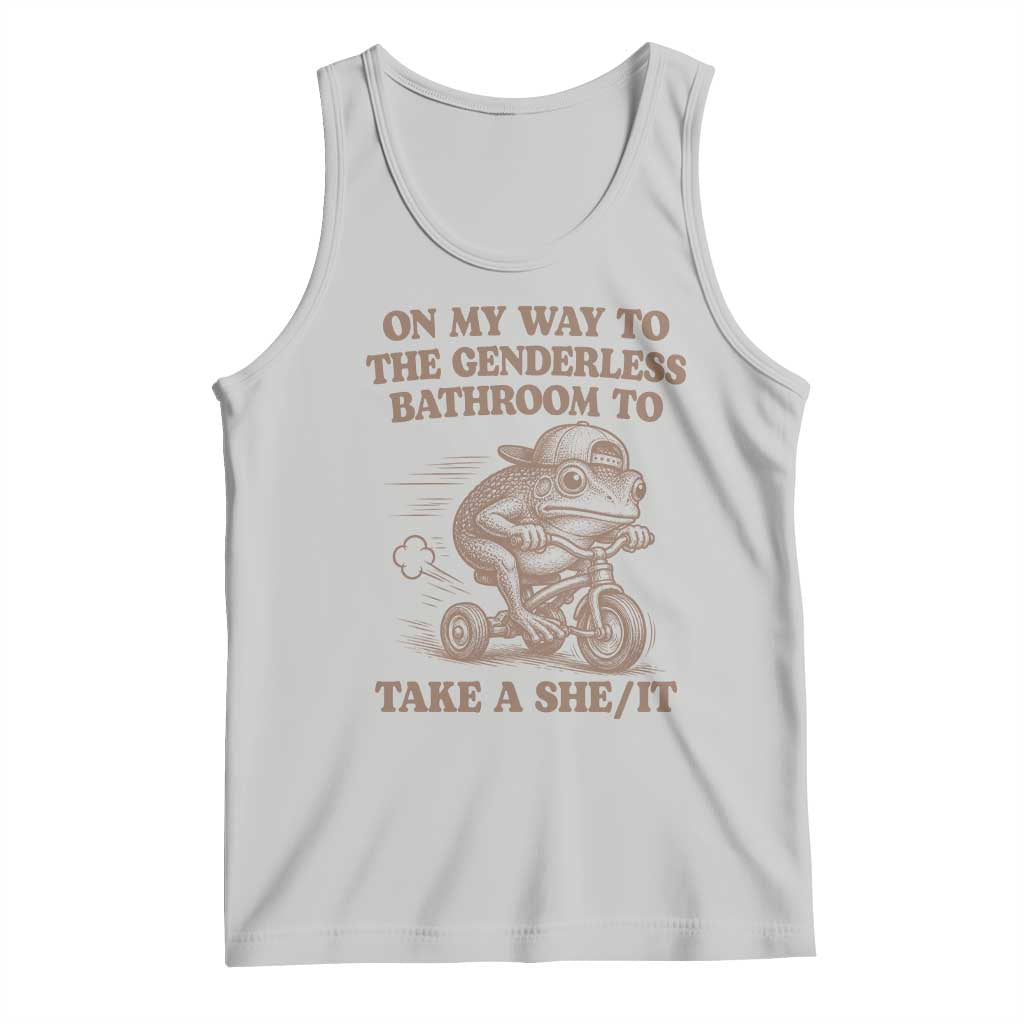 On My Way To The Genderless Bathroom To Take a She/It Tank Top Funny Frog Graphic