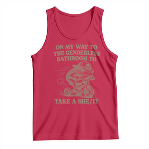 On My Way To The Genderless Bathroom To Take a She/It Tank Top Funny Frog Graphic