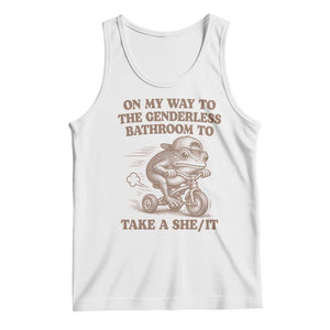 On My Way To The Genderless Bathroom To Take a She/It Tank Top Funny Frog Graphic
