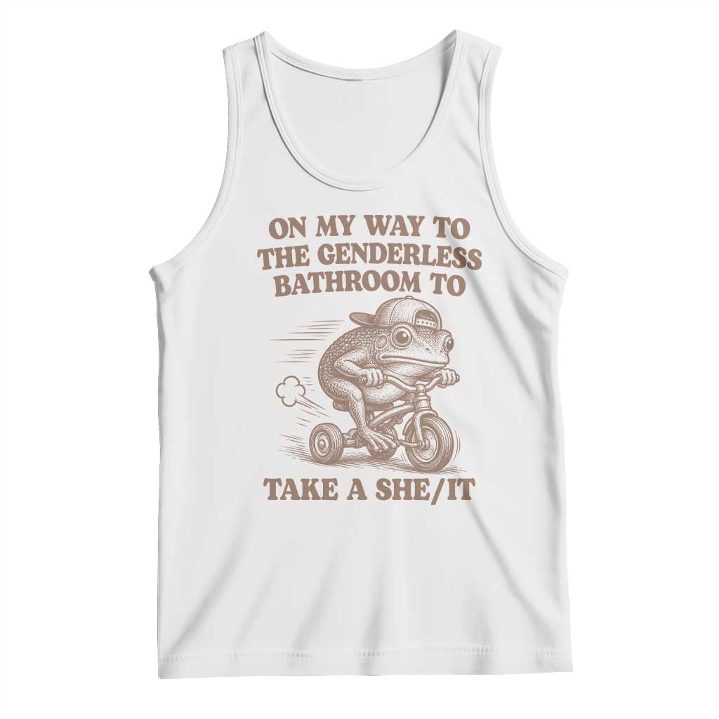 On My Way To The Genderless Bathroom To Take a She/It Tank Top Funny Frog Graphic TS10 White Print Your Wear