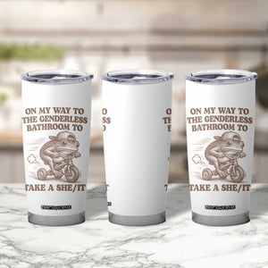On My Way To The Genderless Bathroom To Take a She/It Tumbler Cup Funny Frog Graphic