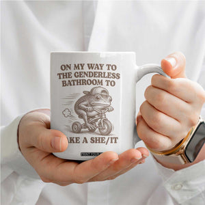 On My Way To The Genderless Bathroom To Take a She/It Coffee Mug Funny Frog Graphic