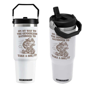 On My Way To The Genderless Bathroom To Take a She/It Flip Straw Tumbler Funny Frog Graphic