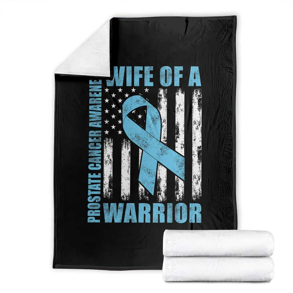 Wife Of A Warrior Prostate Cancer Awareness Throw Blanket American Flag Blue Ribbon Graphic TS10 Black Print Your Wear