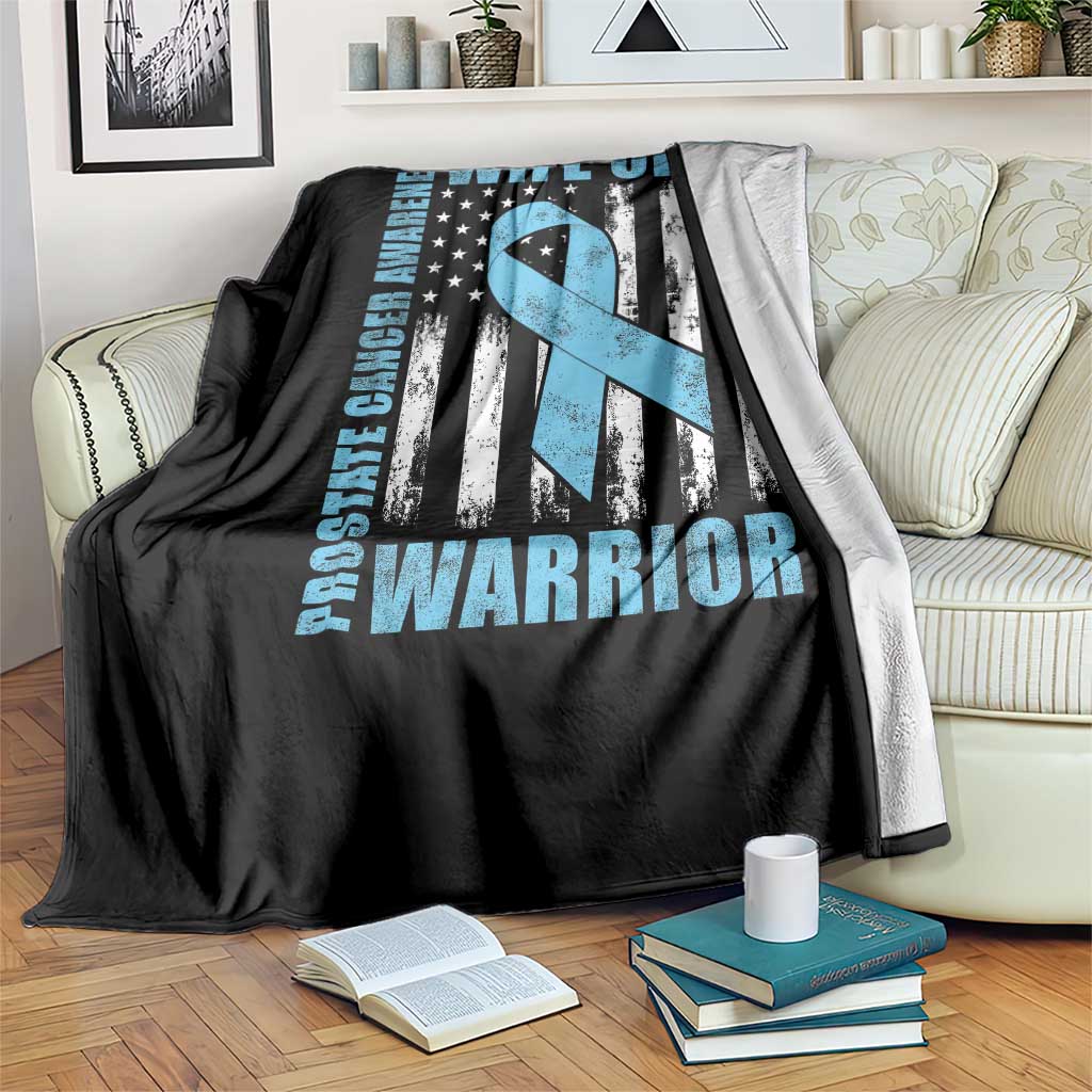 Wife Of A Warrior Prostate Cancer Awareness Throw Blanket American Flag Blue Ribbon Graphic