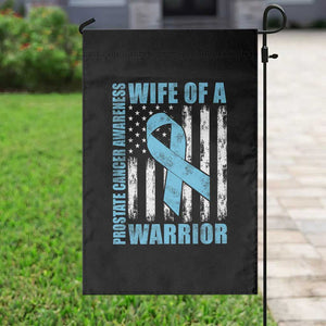 Wife Of A Warrior Prostate Cancer Awareness Garden Flag American Flag Blue Ribbon Graphic