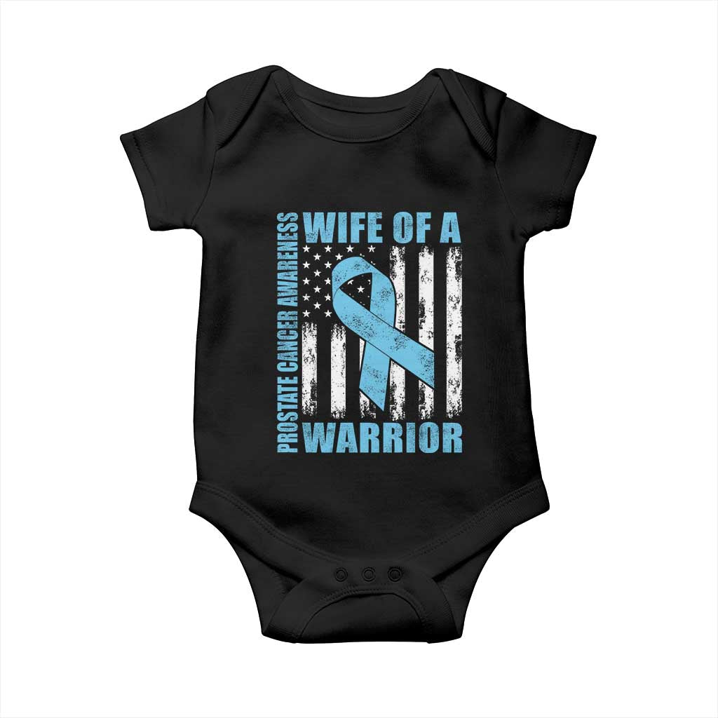 Wife Of A Warrior Prostate Cancer Awareness Baby Onesie American Flag Blue Ribbon Graphic TS10 Black Print Your Wear