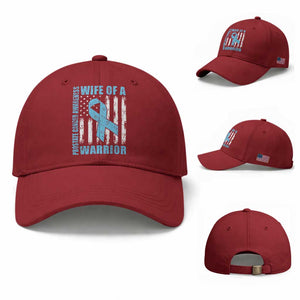Wife Of A Warrior Prostate Cancer Awareness Baseball Cap American Flag Blue Ribbon Graphic