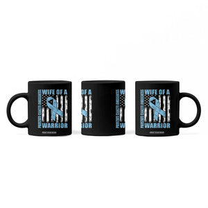 Wife Of A Warrior Prostate Cancer Awareness Coffee Mug American Flag Blue Ribbon Graphic