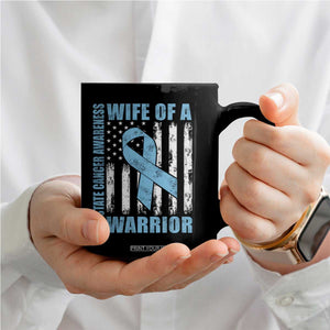 Wife Of A Warrior Prostate Cancer Awareness Coffee Mug American Flag Blue Ribbon Graphic