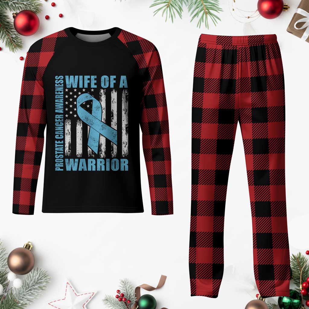Wife Of A Warrior Prostate Cancer Awareness Plaid Pajama Set American Flag Blue Ribbon Graphic TS10 Buffalo Plaid Print Your Wear