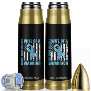 Wife Of A Warrior Prostate Cancer Awareness Bullet Tumbler American Flag Blue Ribbon Graphic