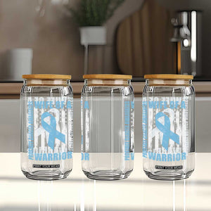 Wife Of A Warrior Prostate Cancer Awareness Glass Can American Flag Blue Ribbon Graphic