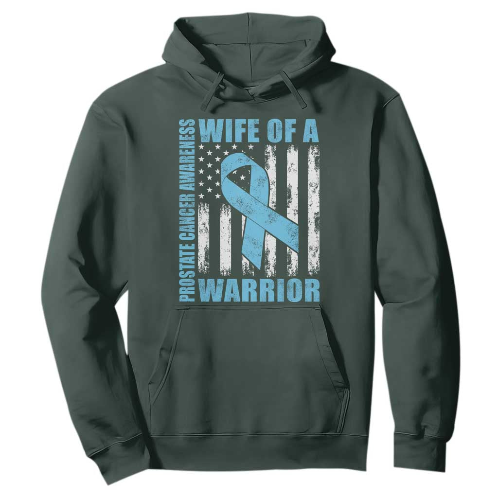 Wife Of A Warrior Prostate Cancer Awareness Hoodie American Flag Blue Ribbon Graphic