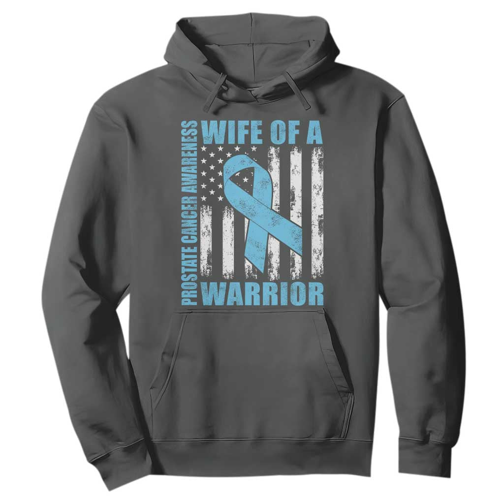 Wife Of A Warrior Prostate Cancer Awareness Hoodie American Flag Blue Ribbon Graphic