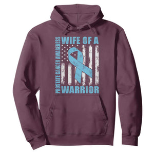 Wife Of A Warrior Prostate Cancer Awareness Hoodie American Flag Blue Ribbon Graphic