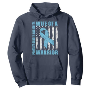 Wife Of A Warrior Prostate Cancer Awareness Hoodie American Flag Blue Ribbon Graphic