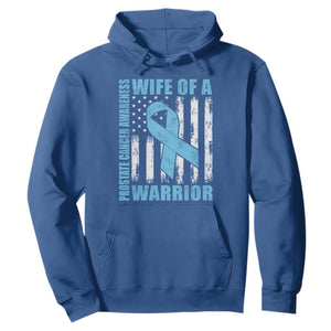 Wife Of A Warrior Prostate Cancer Awareness Hoodie American Flag Blue Ribbon Graphic