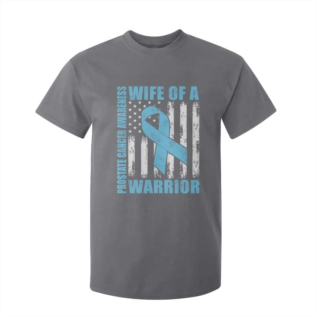 Wife Of A Warrior Prostate Cancer Awareness T Shirt For Kid American Flag Blue Ribbon Graphic