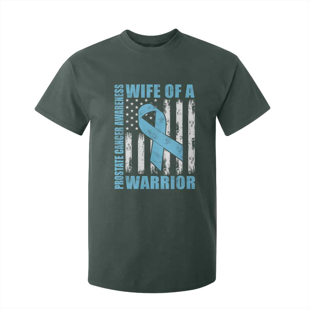 Wife Of A Warrior Prostate Cancer Awareness T Shirt For Kid American Flag Blue Ribbon Graphic
