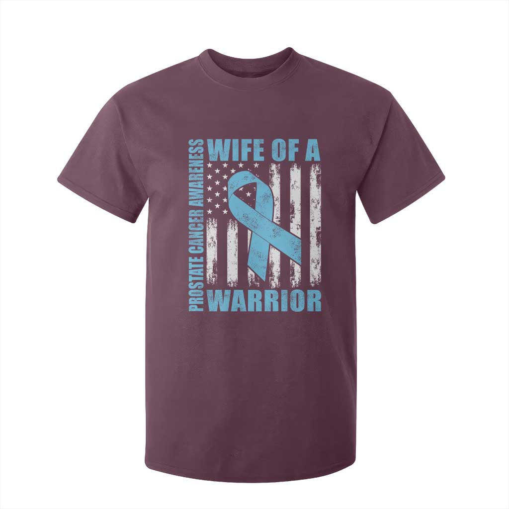 Wife Of A Warrior Prostate Cancer Awareness T Shirt For Kid American Flag Blue Ribbon Graphic