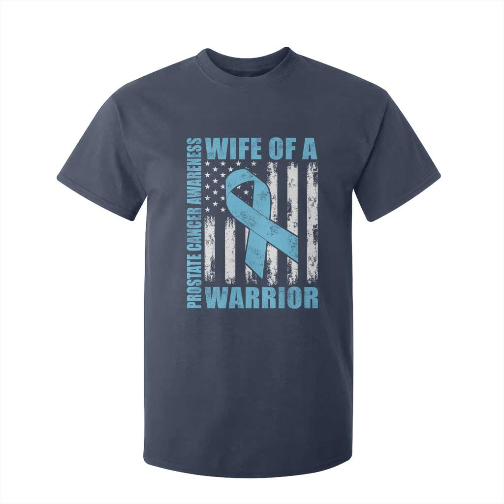 Wife Of A Warrior Prostate Cancer Awareness T Shirt For Kid American Flag Blue Ribbon Graphic