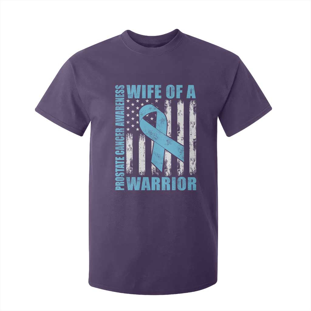 Wife Of A Warrior Prostate Cancer Awareness T Shirt For Kid American Flag Blue Ribbon Graphic