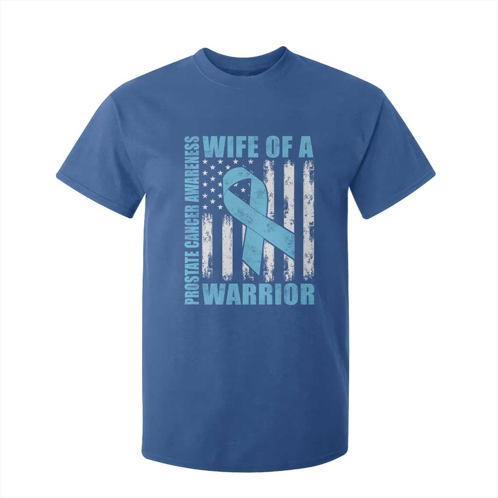 Wife Of A Warrior Prostate Cancer Awareness T Shirt For Kid American Flag Blue Ribbon Graphic