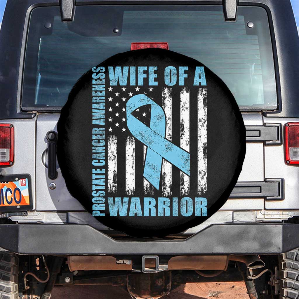 Wife Of A Warrior Prostate Cancer Awareness Spare Tire Cover American Flag Blue Ribbon Graphic TS10 No hole Black Print Your Wear