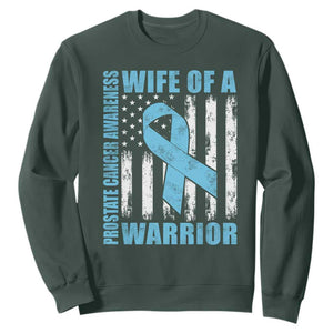 Wife Of A Warrior Prostate Cancer Awareness Sweatshirt American Flag Blue Ribbon Graphic