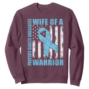 Wife Of A Warrior Prostate Cancer Awareness Sweatshirt American Flag Blue Ribbon Graphic