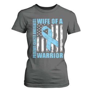 Wife Of A Warrior Prostate Cancer Awareness T Shirt For Women American Flag Blue Ribbon Graphic