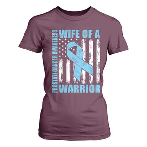 Wife Of A Warrior Prostate Cancer Awareness T Shirt For Women American Flag Blue Ribbon Graphic