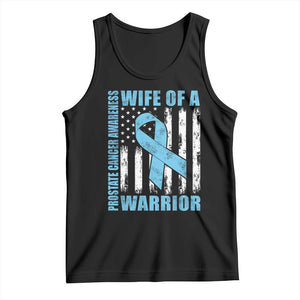 Wife Of A Warrior Prostate Cancer Awareness Tank Top American Flag Blue Ribbon Graphic