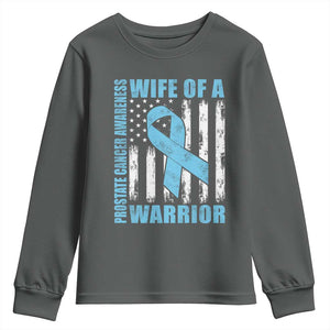Wife Of A Warrior Prostate Cancer Awareness Youth Sweatshirt American Flag Blue Ribbon Graphic