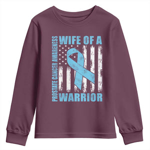 Wife Of A Warrior Prostate Cancer Awareness Youth Sweatshirt American Flag Blue Ribbon Graphic