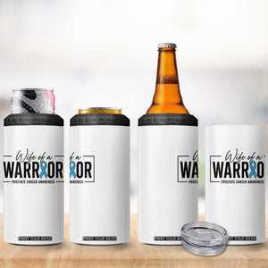 Wife Of A Warrior Prostate Cancer Awareness 4 in 1 Can Cooler Tumbler Blue Ribbon Graphic