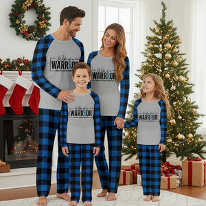 Wife Of A Warrior Prostate Cancer Awareness Plaid Pajama Set Blue Ribbon Graphic