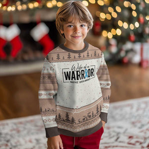 Wife Of A Warrior Prostate Cancer Awareness Ugly Christmas Sweater Blue Ribbon Graphic