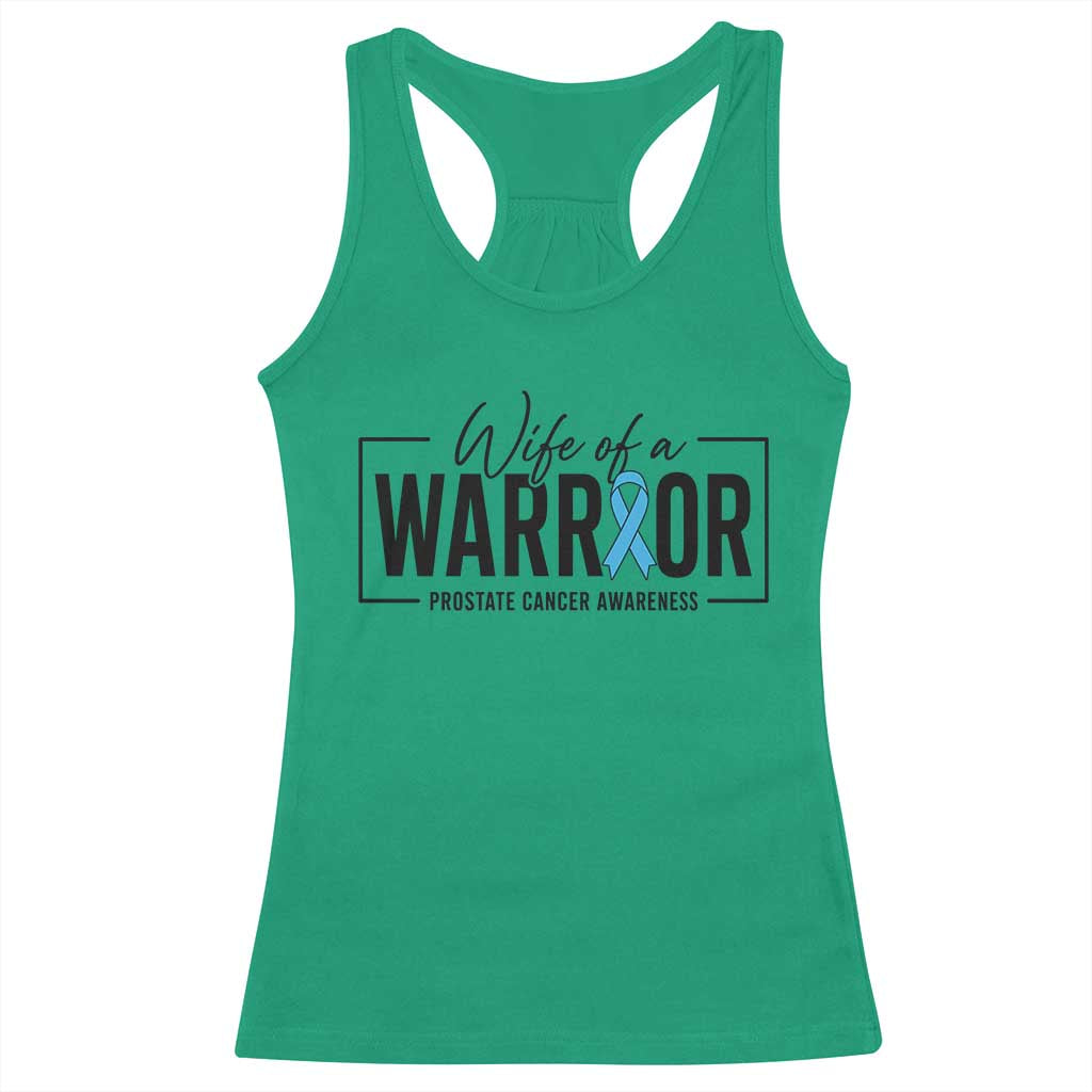 Wife Of A Warrior Prostate Cancer Awareness Racerback Tank Top Blue Ribbon Graphic