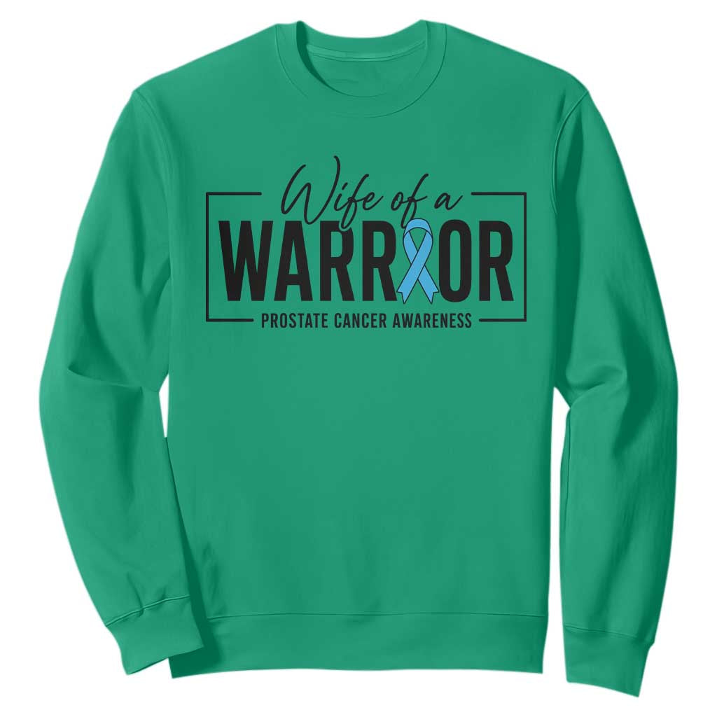 Wife Of A Warrior Prostate Cancer Awareness Sweatshirt Blue Ribbon Graphic