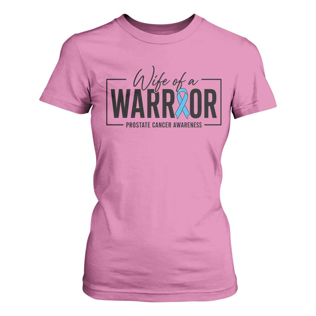 Wife Of A Warrior Prostate Cancer Awareness T Shirt For Women Blue Ribbon Graphic