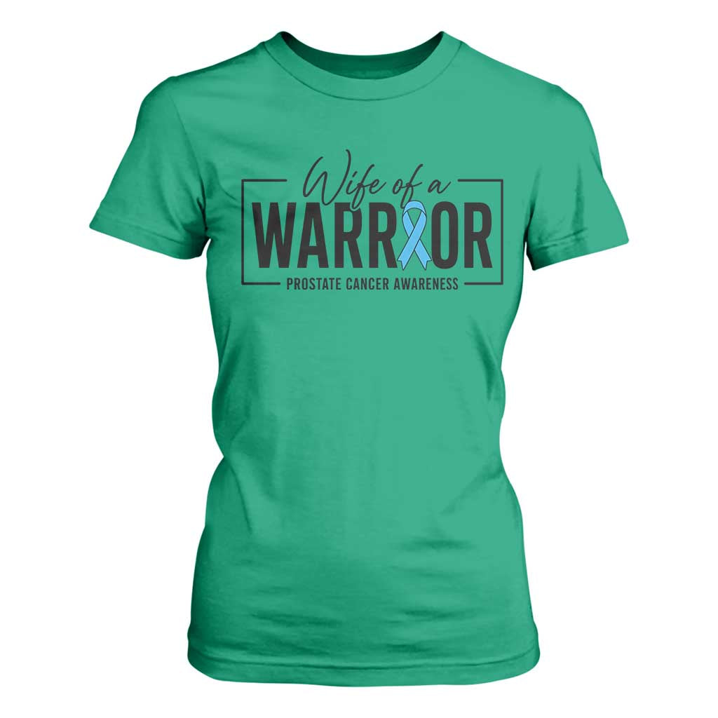 Wife Of A Warrior Prostate Cancer Awareness T Shirt For Women Blue Ribbon Graphic