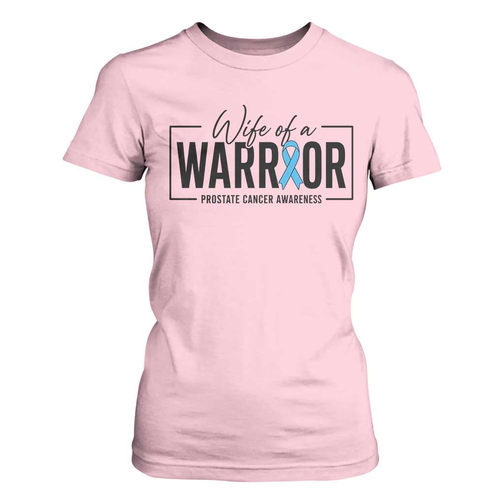 Wife Of A Warrior Prostate Cancer Awareness T Shirt For Women Blue Ribbon Graphic