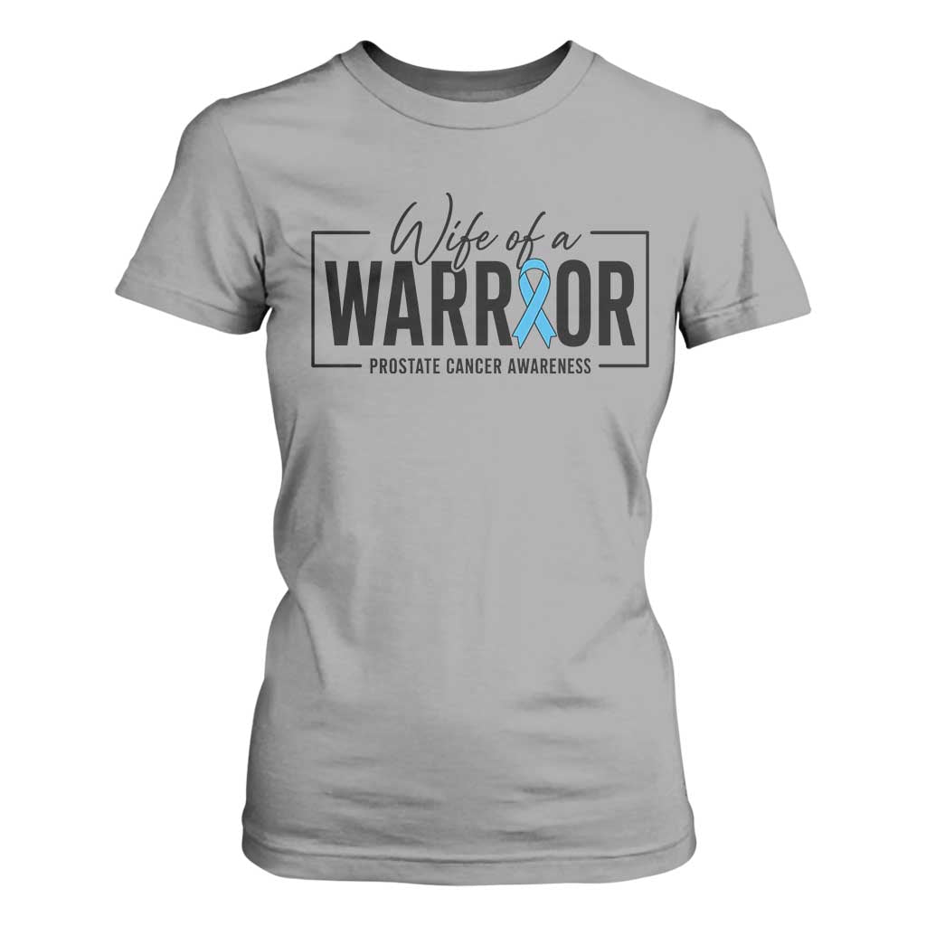 Wife Of A Warrior Prostate Cancer Awareness T Shirt For Women Blue Ribbon Graphic